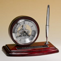 Skeleton Clock w/ Silver Movement & Pen on Rosewood Base